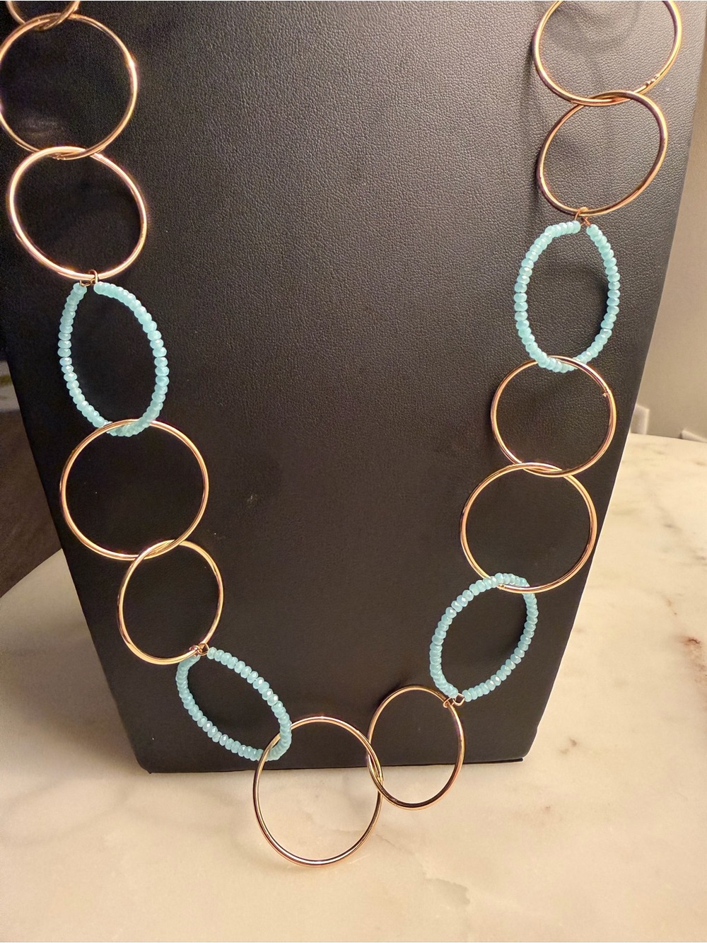 Banana Republic Long Statement Necklace Gold Tone Blue NWT‎